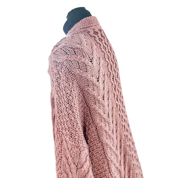 Topshop Women’s Chunky Cable Knit Long Open Front Cardigan Pink Rose Size 8 - Picture 11 of 16